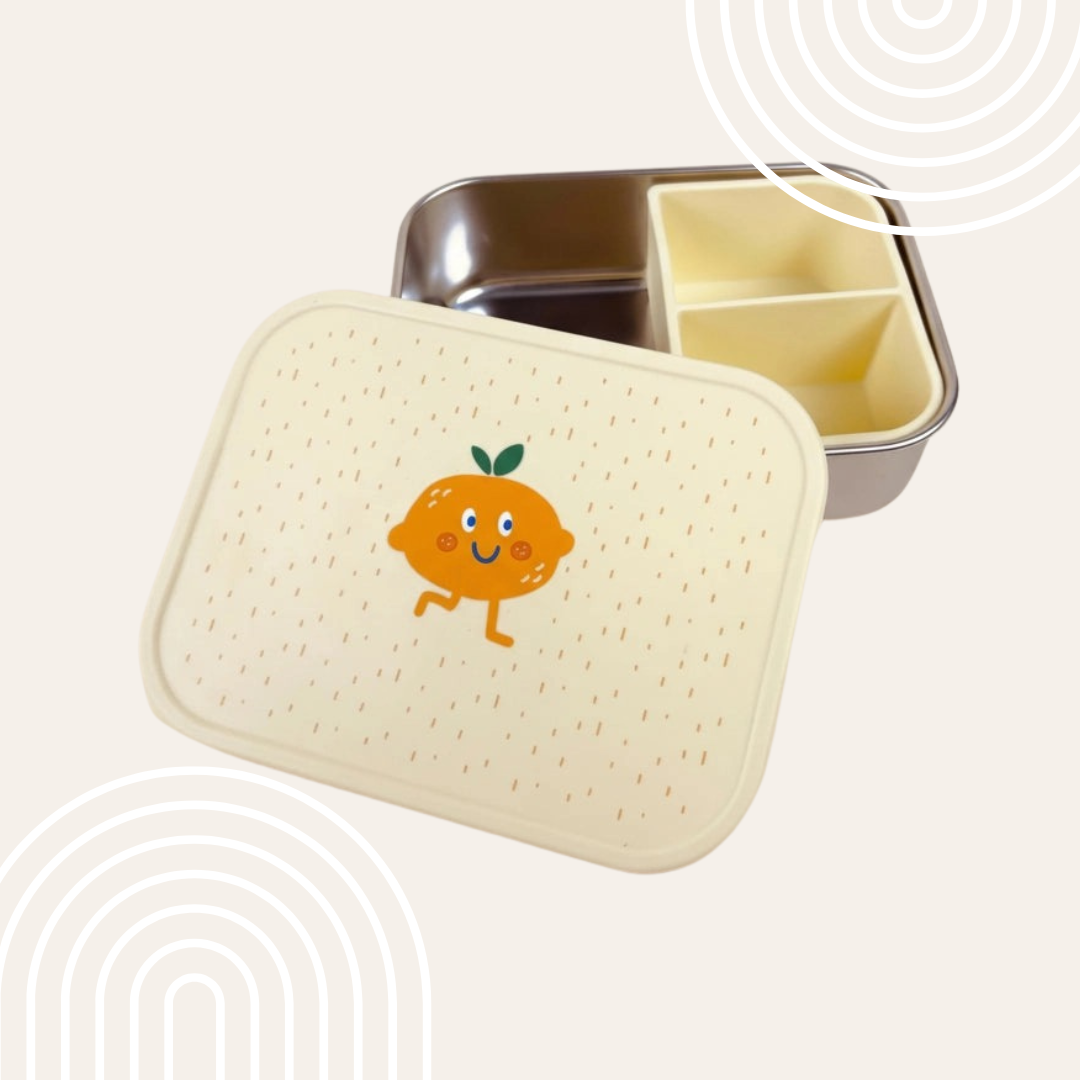 RVS Kinder Lunchbox met Siliconen Verdeelvak – Citroen Fruitprint