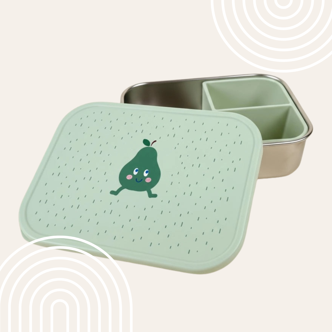 RVS Kinder Lunchbox met Siliconen Verdeelvak – Peertje Fruitprint
