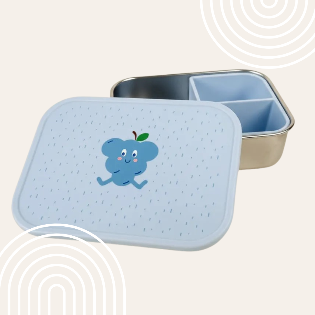 RVS Kinder Lunchbox met Siliconen Verdeelvak – Druifje Fruitprint