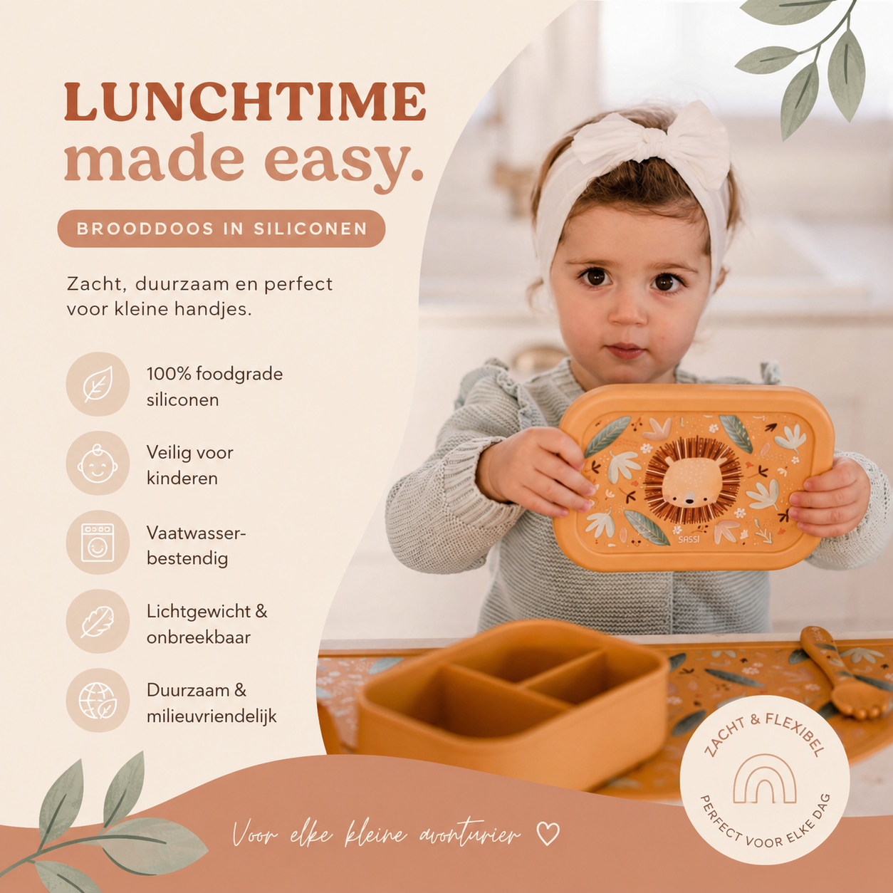 Lunchbox/Brooddoos Chompy de Leeuw LFGB-siliconen